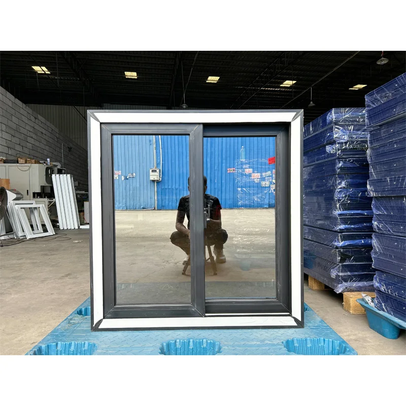 Good Price UPVC Windows Black PVC Windows Double Glaze Gray PVC Sliding Black Vinyl Windows