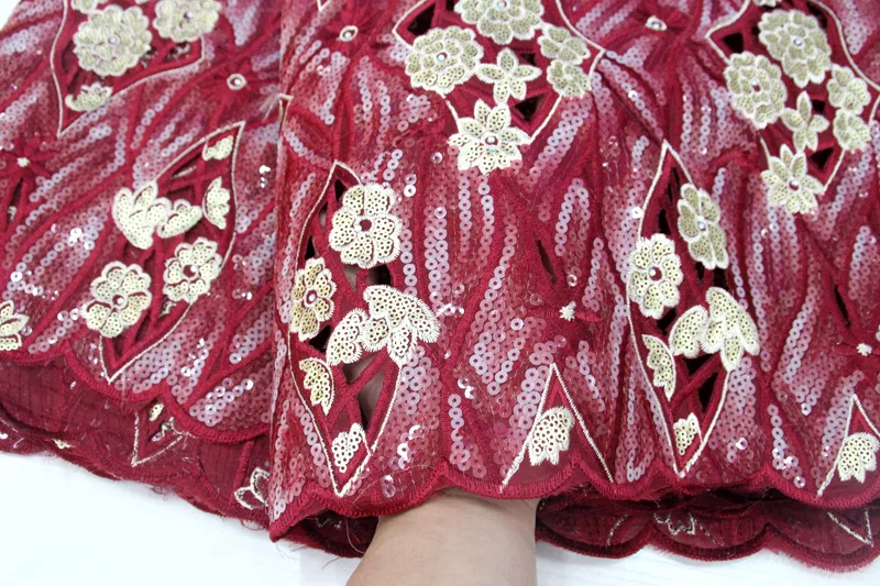 Burgundy Red Handcut Nigeria Dress Sequins Fabric