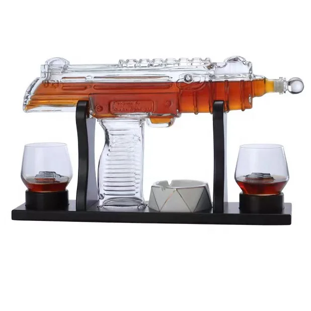Hot Sale Wholesale Newest UZI Submachine Gun Decanter Whiskey Glass Decanter Set with Gift Box Whisky Glass Wine Decanters