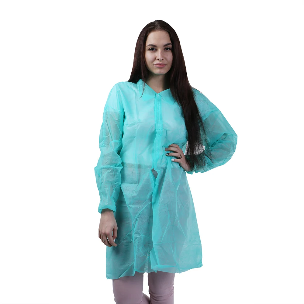 Fast Shipping Cleanroom Disposable SMS Coat Nonwoven PP Working Lab Coat For Men And Women