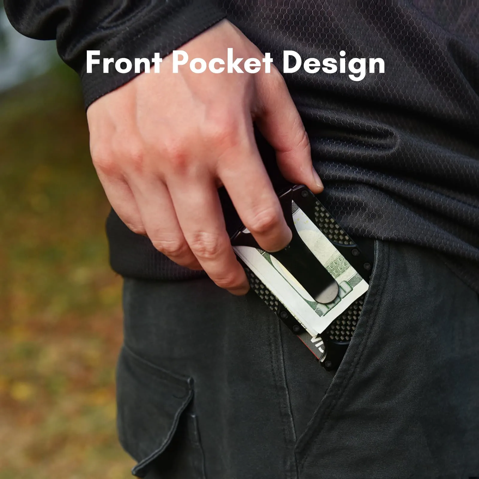 Slim Tactical Wallet RFID Blocking Minimalist Credit Card Holder with Aluminum Money Clip Carbon Fiber Wallets for Men