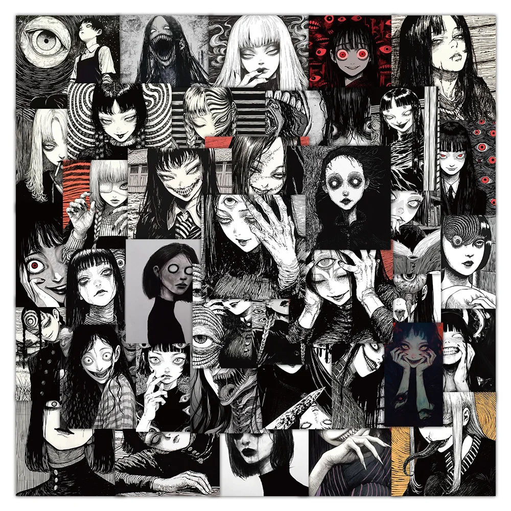 50PCS Black and white gothic anime Junji Ito horror movie girl ghost sticker