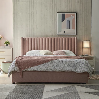 Modern Furniture Bedroom Foshan Box Italian pink velvet fabric slat royal queen upholstered king size bed