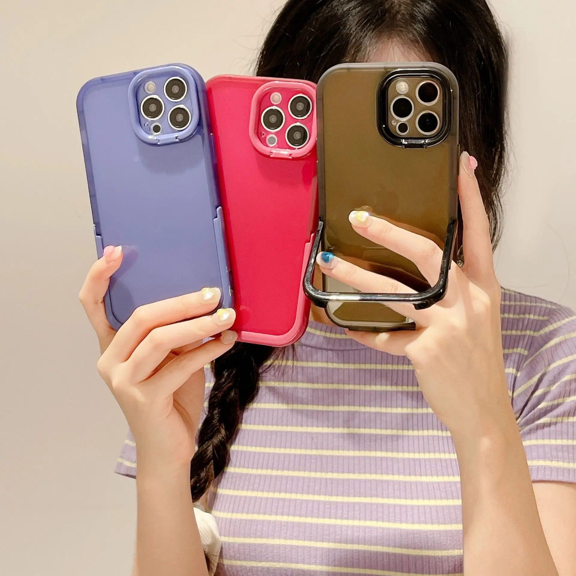 Wholesale Clear Bumper Stand Holder Phone Case for iPhone 14 pro max Shockproof TPU case with Camera Protection Back Cover