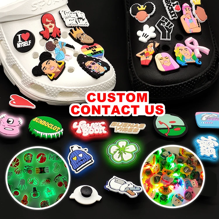 Custom Logo Designer Led Ring Light Up Flashlight Clog Shoe Flower Decorations Luxury Bling Accessories PVC Shoes Charms