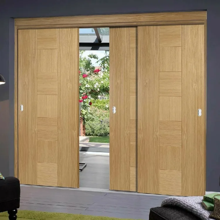 Modern balcony wooden doors design custom house hotel villa indoor rom partition sliding solid wood door with accessories