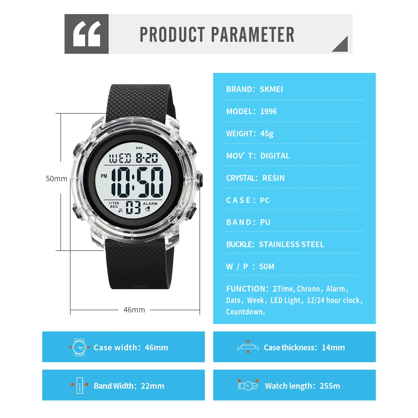 Skmei 1996 Cheap Price Gift Sports Watch Waterproof Electronic Durable Digital Watch For Men