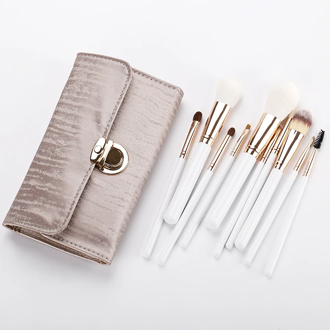 Superior-quality Natural Hair Makeup Brushes 10 Pcs White Silver Makeup Brushes with Makeup Bag