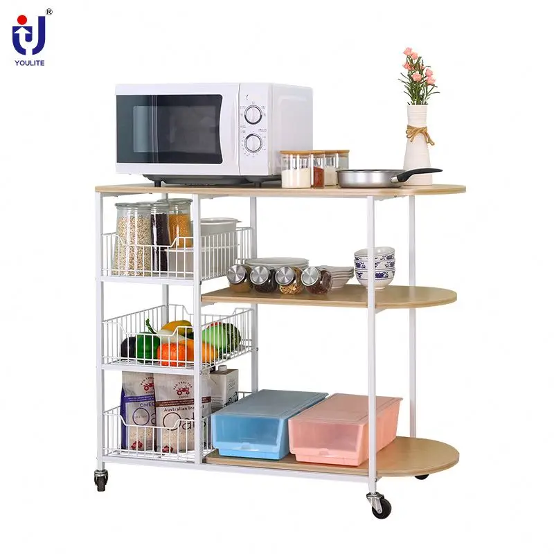 New Pan Rack Kitchen Trolley Bamboe Gold