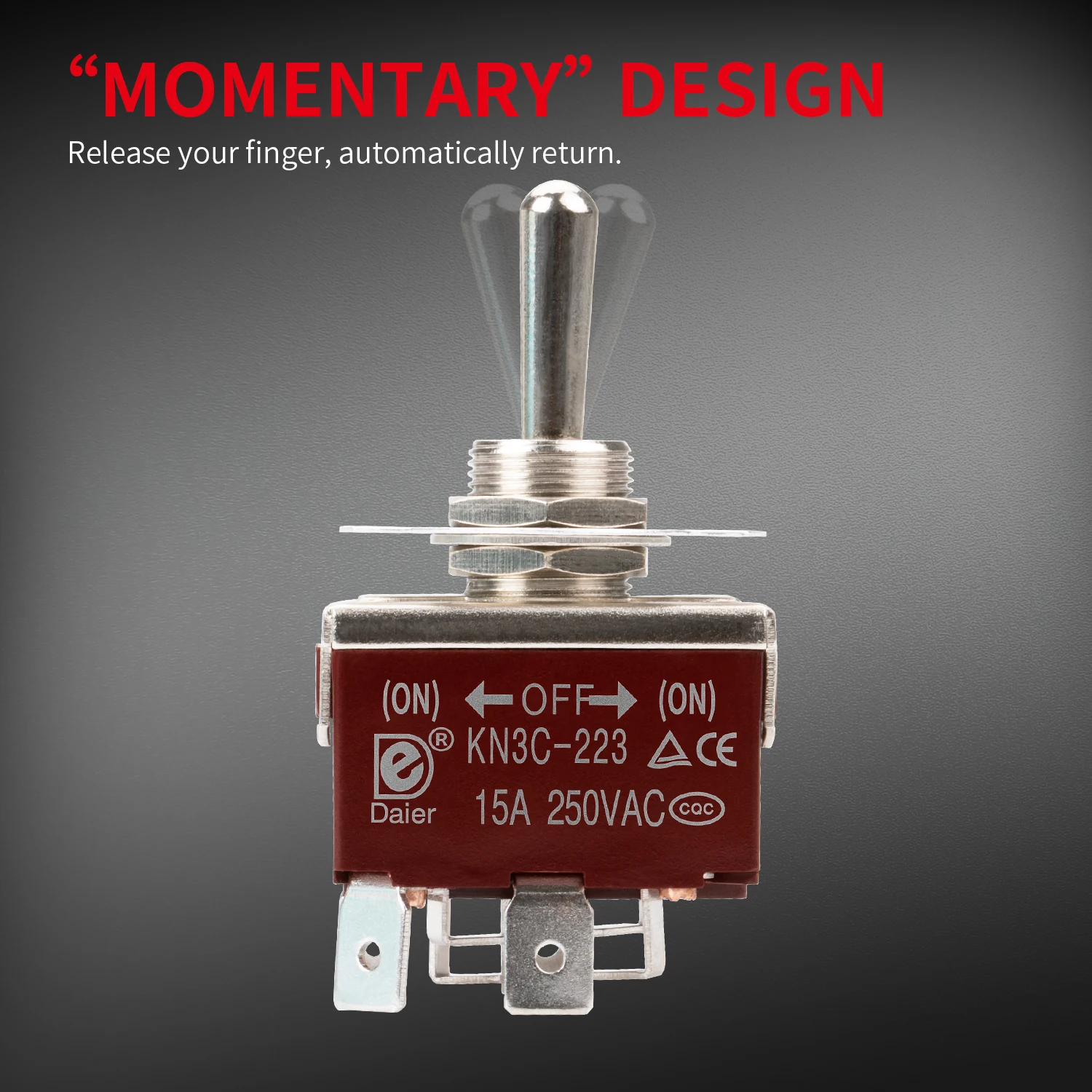 Daiertek KN3C-223AAP 4 Pin (ON)-OFF-(ON) Momentary DC Automatic Motor Control Polarity Reverse Toggle Switch