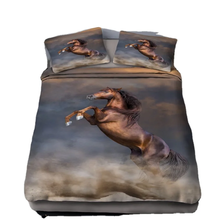 3D Digital printing Animal Horse design bed sheet/duvet cover set with pillowcase