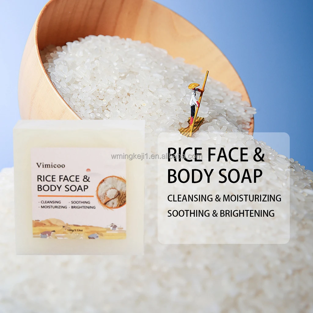 Factory Direct Sell Organic Vegan Deep Cleansing Soothing Rice Extract Soap Bar Skin Care Handmade Rice Face Body Soap