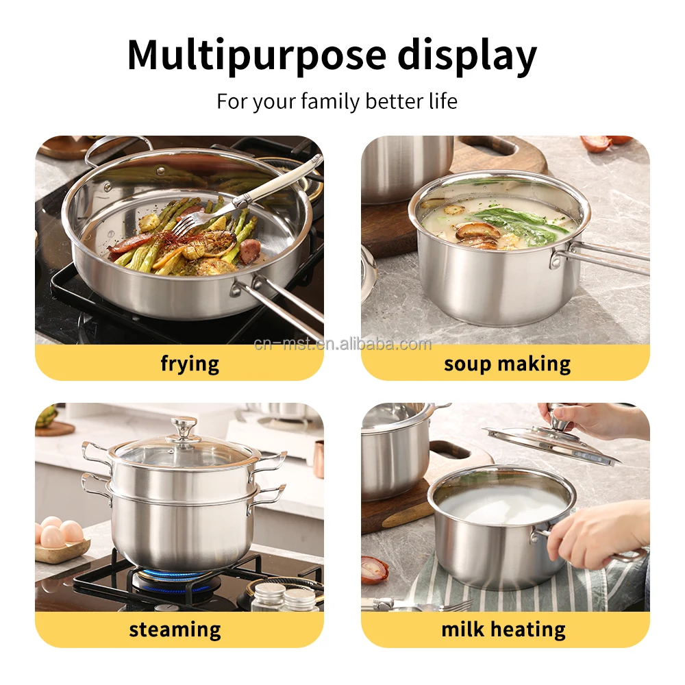 12pcs stainless steel pots cooking ware set kitchen nonstick frying pan juego de ollas red casseroles
