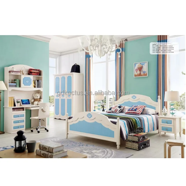 blue color wooden children bedroom furniture boy colorful kids bedroom set