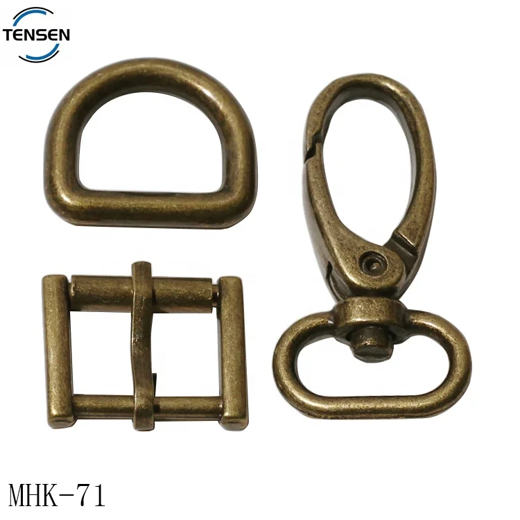 Wholesale bags hardware snap clasps zinc alloy brass color d ring pin buckle sets for luggage handle