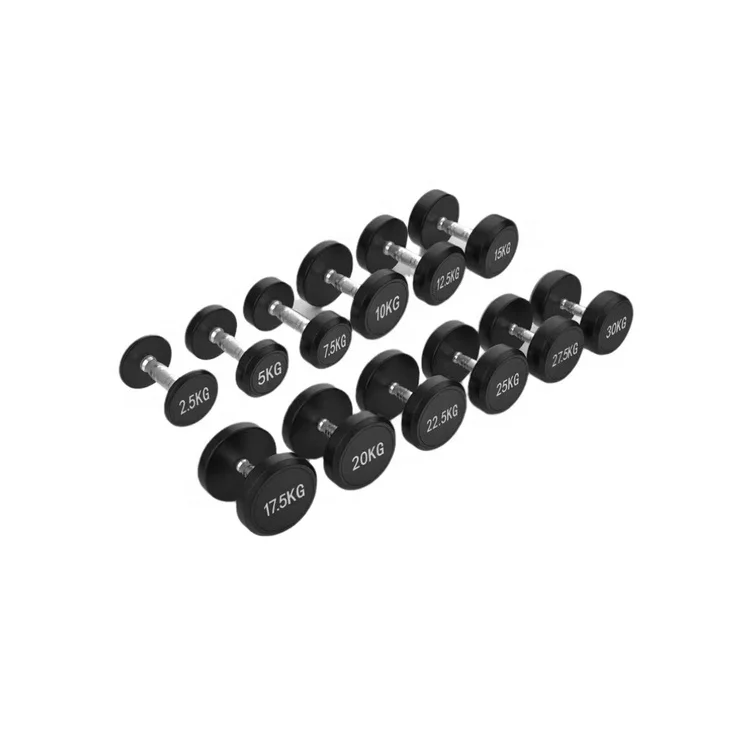Factory price brand new fitness equipment with round head rubber covered cast iron dumbbells 27.5kg weight dumbbell set