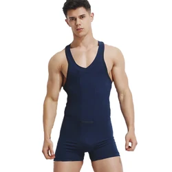 Fast Delivery Mens Sexy Underwear Plus Size Bodysuit For Mens Cotton Solid Color Gay Mens Bodysuit