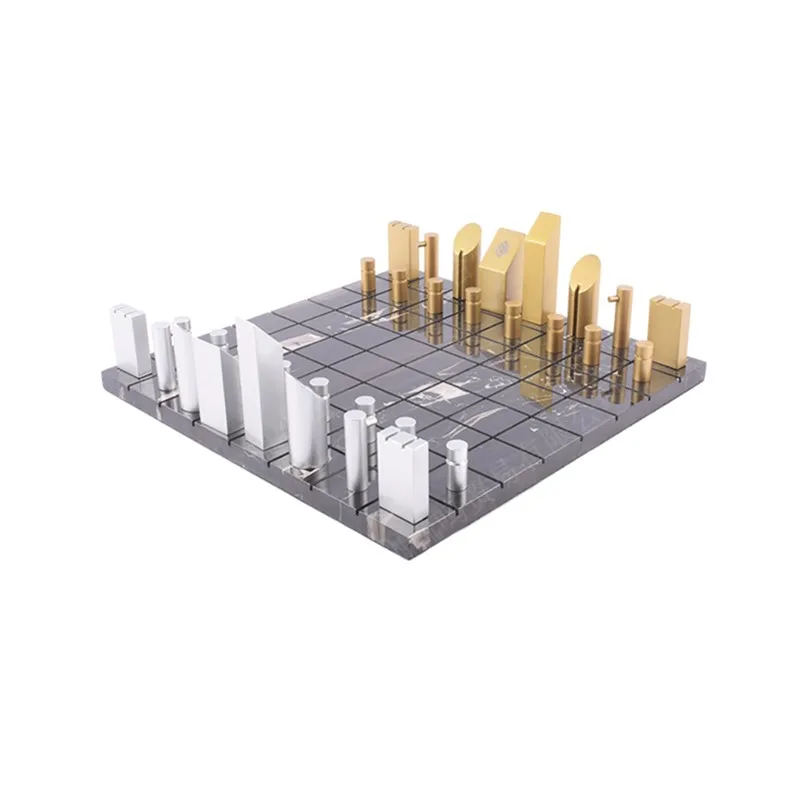 2022 New Arrivals Large Size Luxury Marble Chess Board Set with Custom Modern Style Metal Chess Pieces