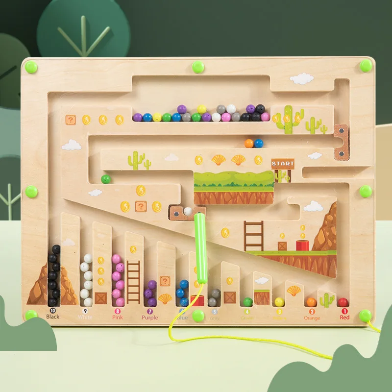 Wholesale Wooden Bead Maze Magnetic Maze Color Classification Educational Toy for Kids Early Learning Dropshipping