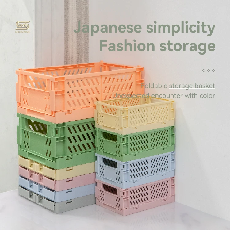 China Factory Home Small Organizers Desktop Foldable Crate Plastic Folding Storage Basket Collapsible Storage Crate