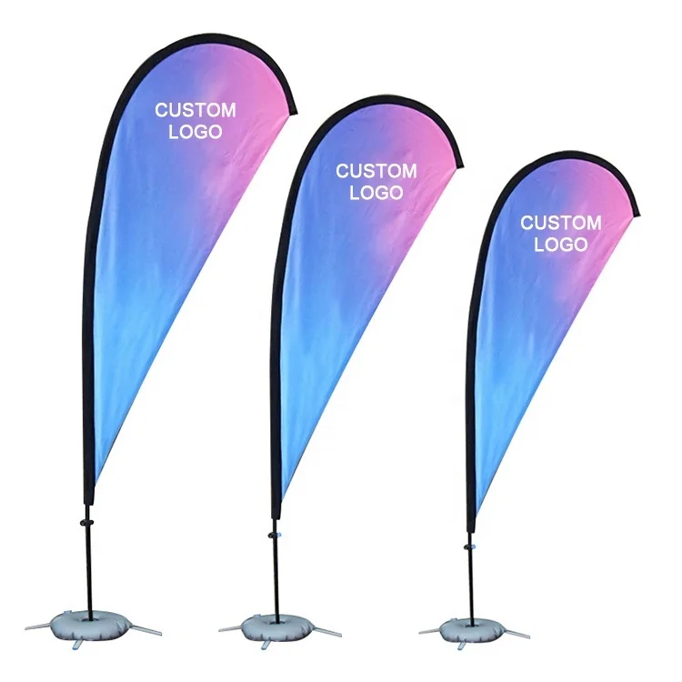 Outdoor advertising banner stands custom logo polyester pole teardrop bow flex flying beach feather flag