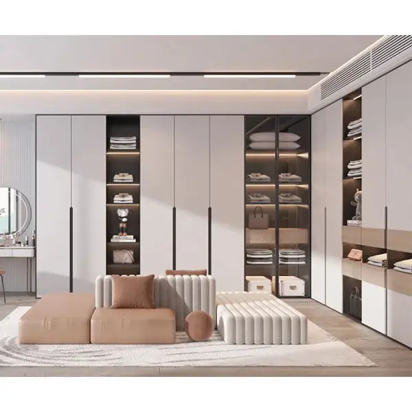 2023 Customized Clothes Modern Design Bedroom Furniture Closet Sliding Door Clothes Wooden Wardrobe Cabinet