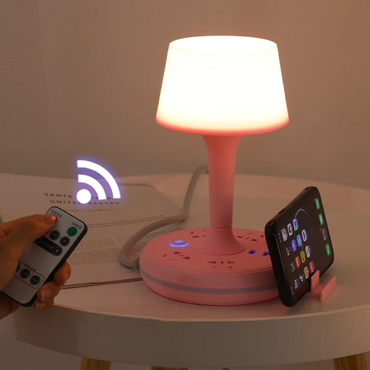 Multifunctional LED Desk Lamp Light with 2 Charger USB Port,4 AC Power Outlet,modern mushroom 3d eye protection night lamp light