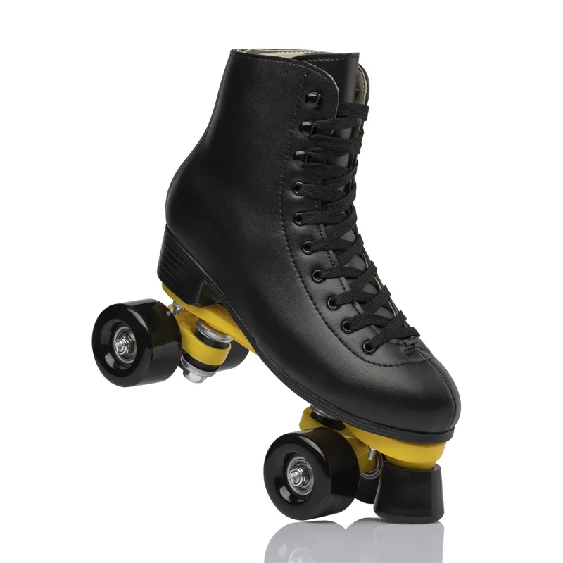 2024 Leather High-top Roller Skates Four-Wheel Roller Skates Shiny Roller Skates with Carry Bag for Girls