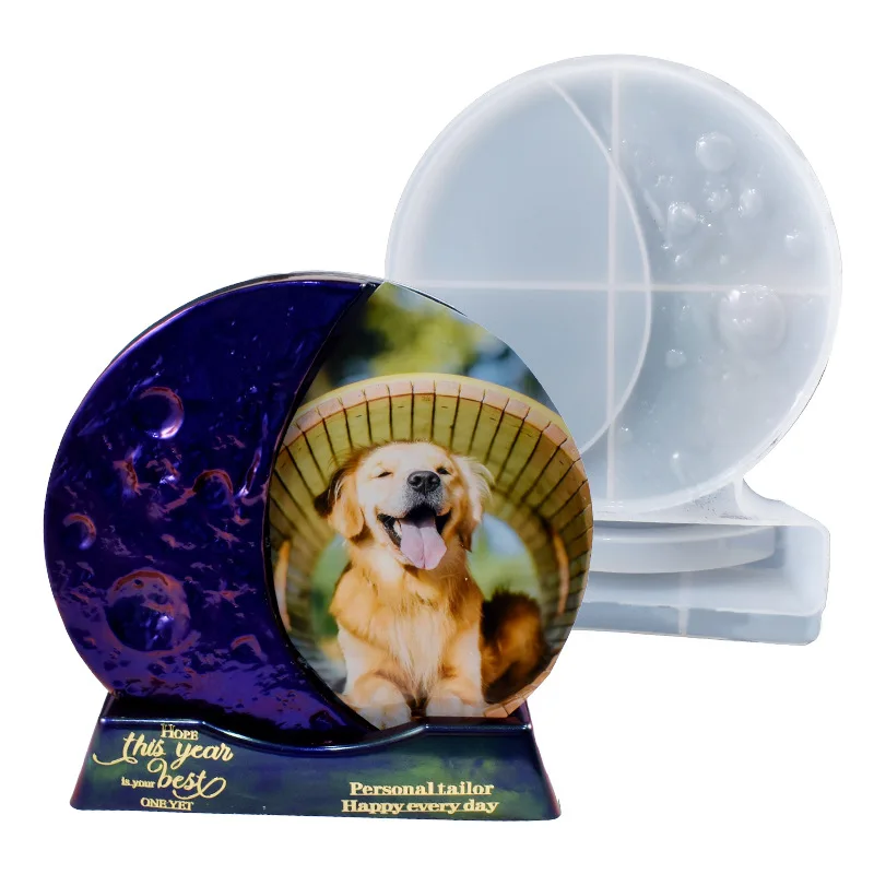 Moon picture Frame with base silicone mold DIY epoxy resin Moon ornaments pendulum table picture frame drop glue mold