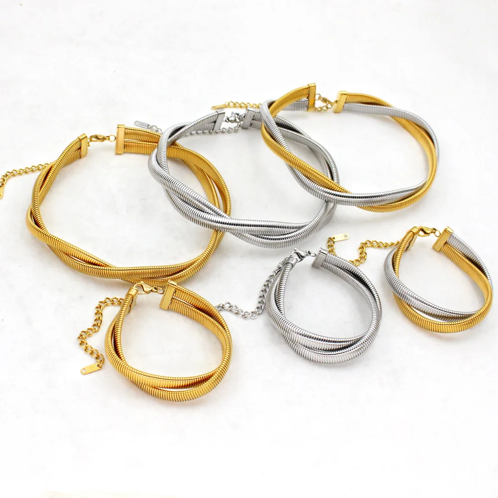 Tri Color Bracelet 3 Interlocked Stretch Bracelets Handmade Unique Design Women Jewelry Tubogas Rolling Bangle Bracelet