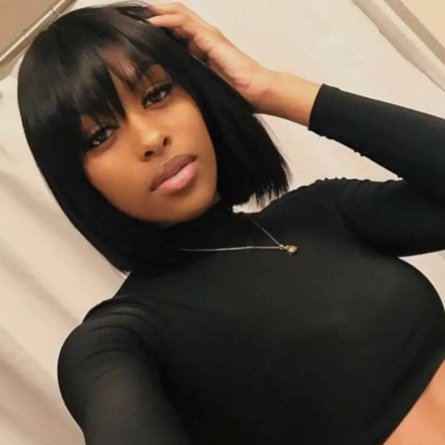Ombre Color Short Bob Wigs With Bangs Brazilian Remy Hair Straight Human Hair Wigs With Bangs For Black Women Human Hair Wigs