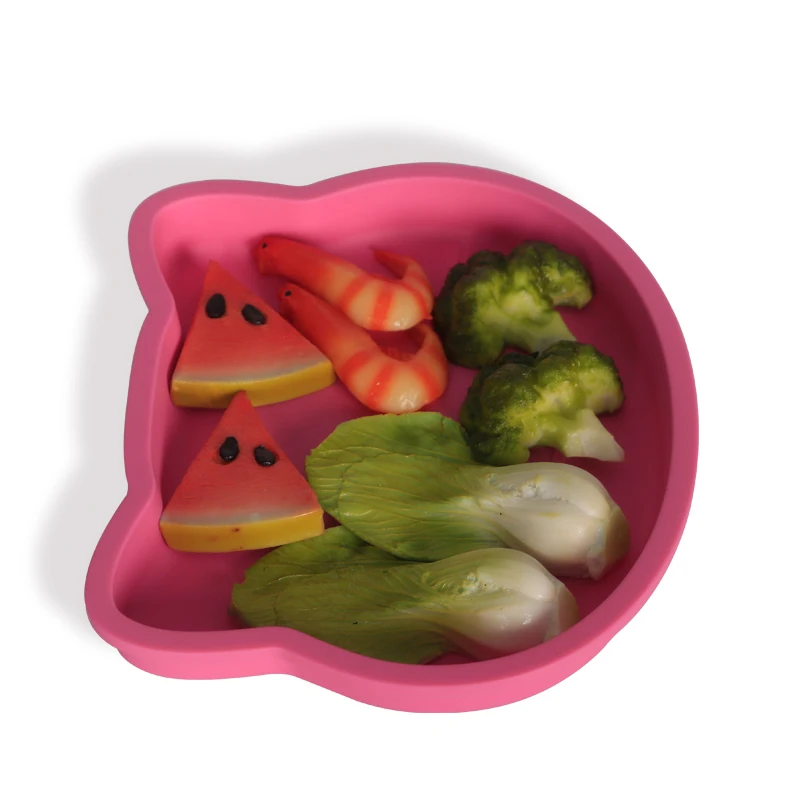 Leatchliving Hot Selling Cat Shape Silicone Dinner Plate Silicone Cute Plate for kids