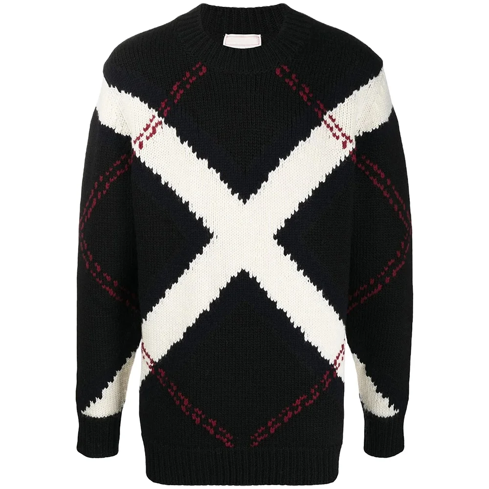 Custom LOGO OEM & ODM pullover gradient Jacquard men Sweater Long Sleeve Knitted fashion men clothes knit sweater men