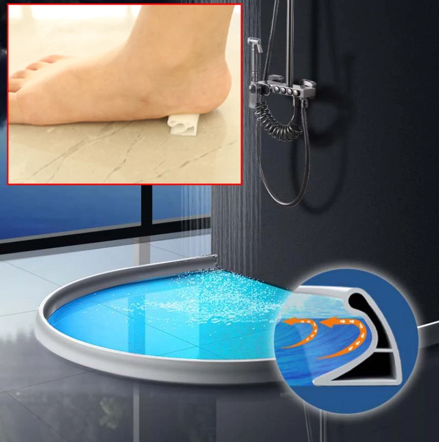 Silicone Shower/Bathroom Threshold Fold able Threshold Dam Silicone Shower Barrier Floor Water Retaining Strip Dry and Wet Separ