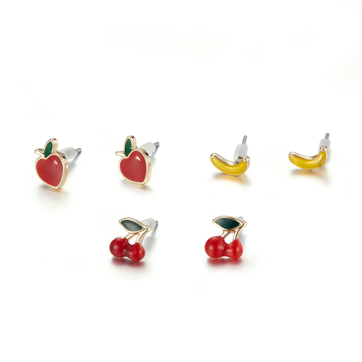 Summer Fruit Alloy Earrings Set Red Dripping Oil Cherry Strawberry Banana Earrings AIE068