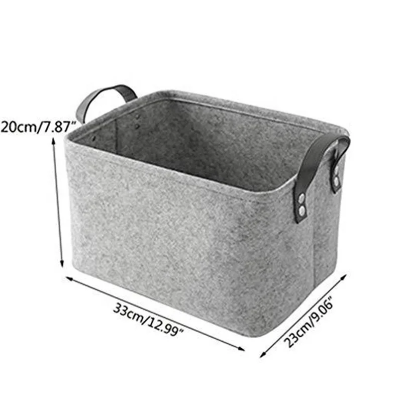 Foldable And Durable Gray Felt Cloth Portable Storage Basket Dirty Clothes Storage Box for Toy with PU Leather Handles