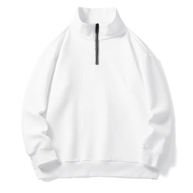 New Style Mens Sweatshirts Autumn Stand Collar Sweatshirt Plus Size Loose Plain 1/4 Zip Collar Sweatshirt