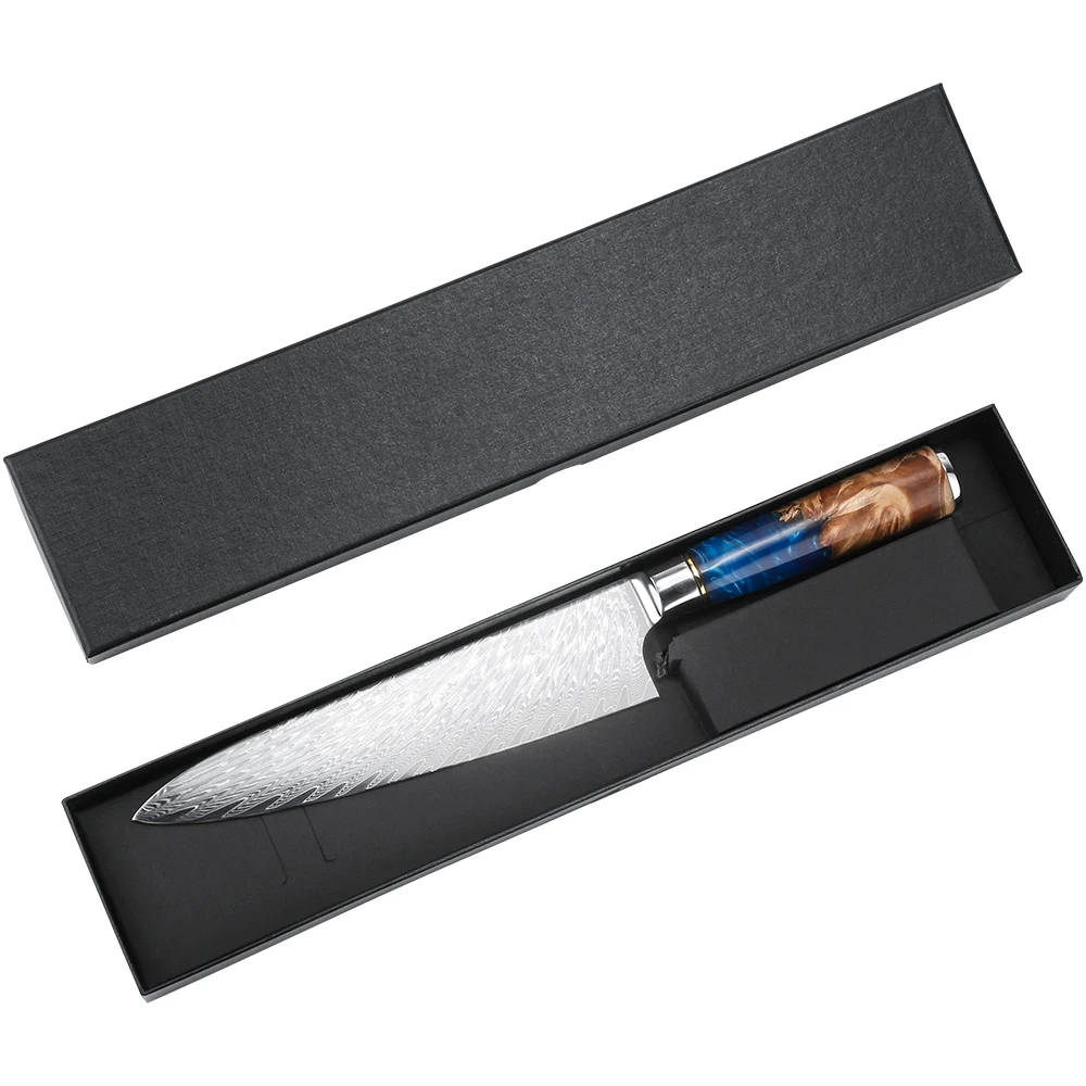 high quality Blue Resin Handle Damascus Knives set of Chef VG10 67 Layers Japanese Kitchen Knife Set with Gift Box