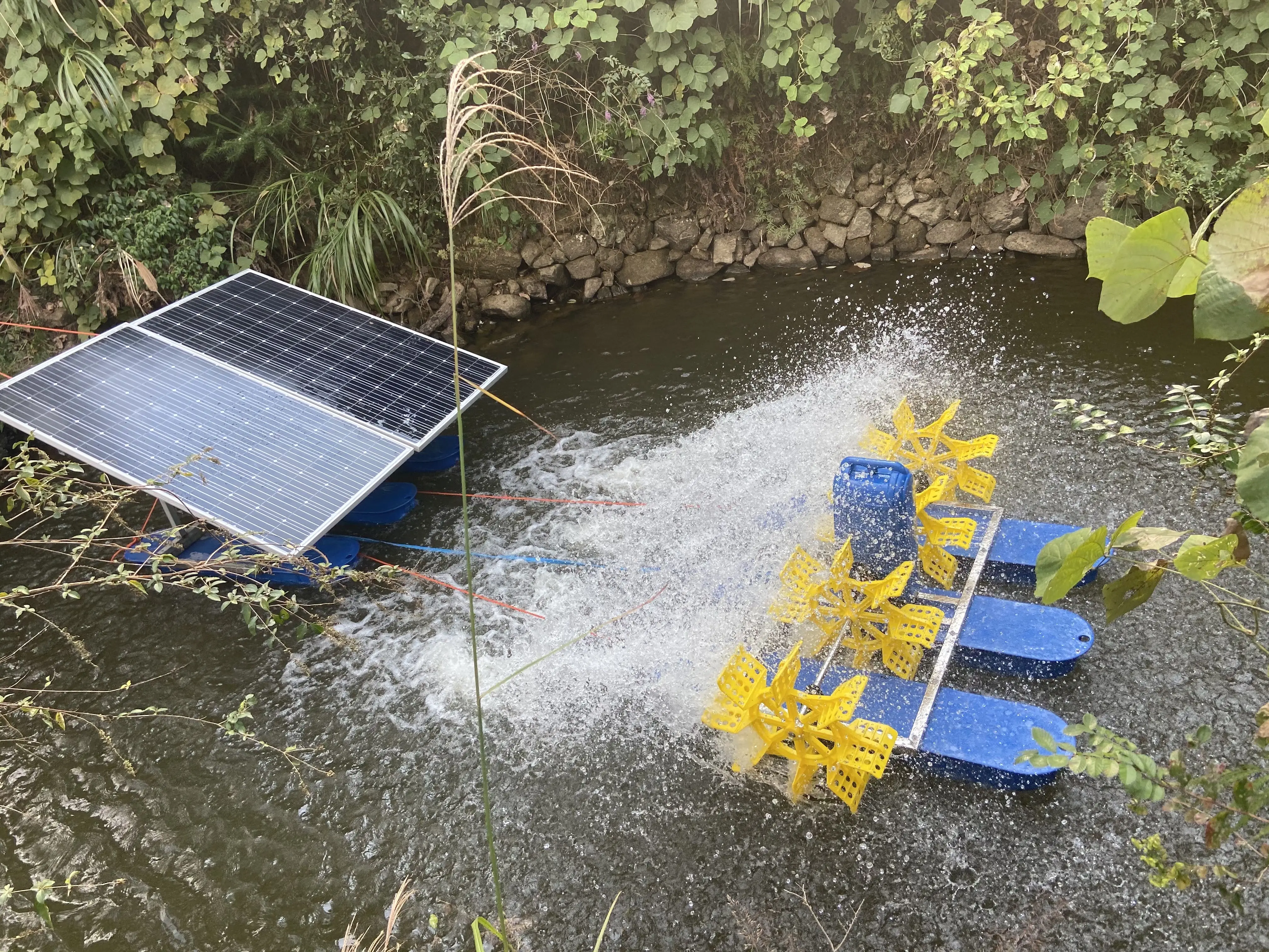 48V 1000W 1.5HP 4 impellers paddle wheel solar aerator for fish pond