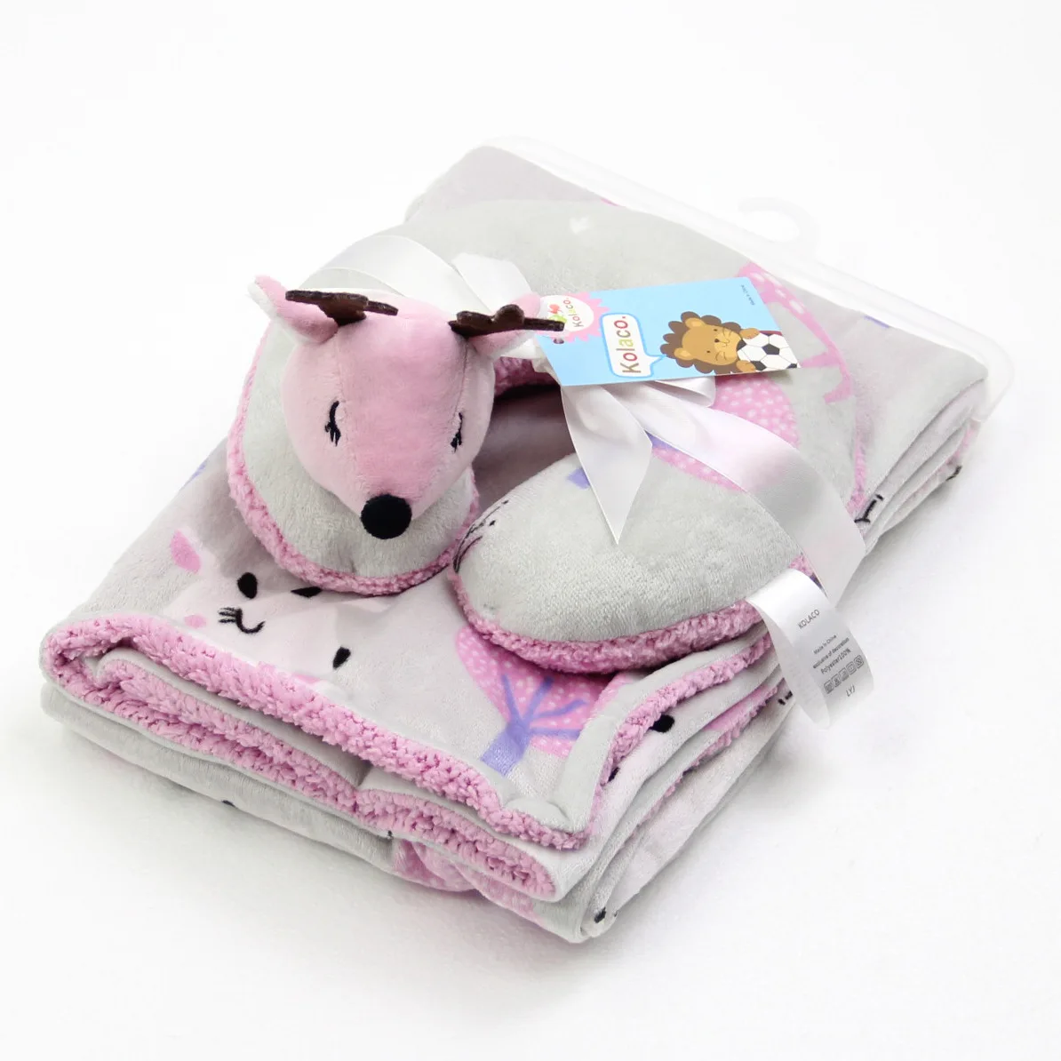 Seamind Baby Newborn Bedding Set Floral Cartoon Plant U-shaped Neck Pillow Plush Knitted Blanket Comfort 200TC Super Soft 3D 60