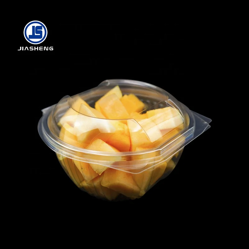 Fruit Salad Bowl Disposable Plastic Round Bowl Take Away Food Container Transparent with Lid Clear Take Away Plastic PET Square