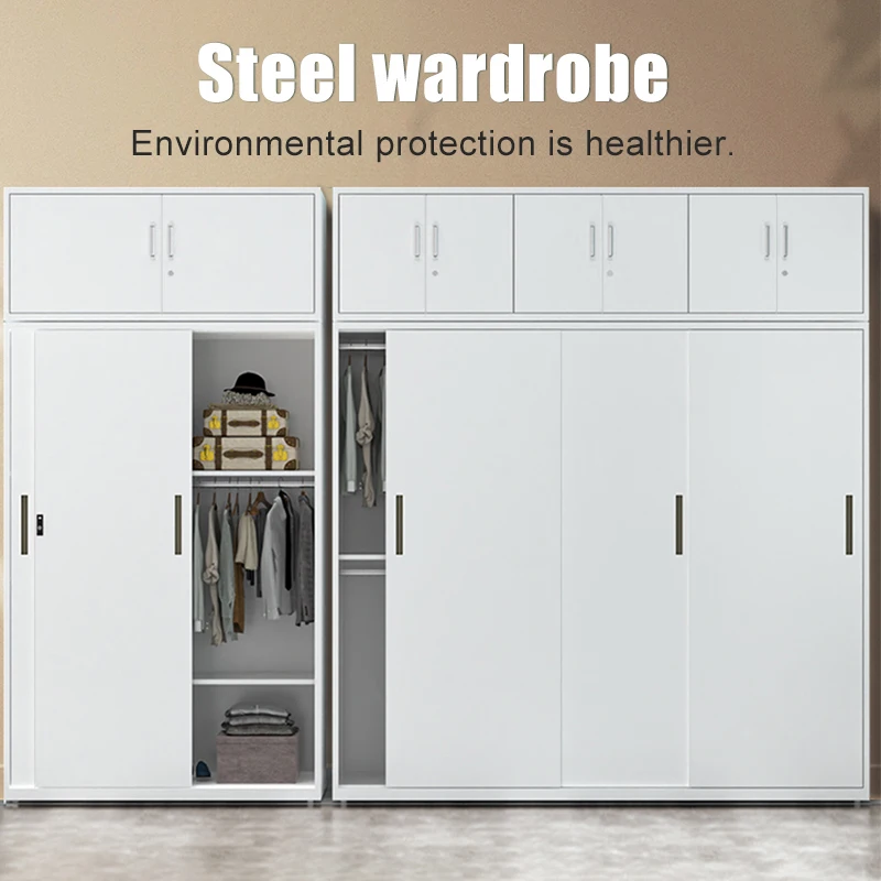 Home Furniture Metal Almirah with Mirror 3 Swing Door Iron Storage Pattern Cabinet Steel Bedroom Wardrobe