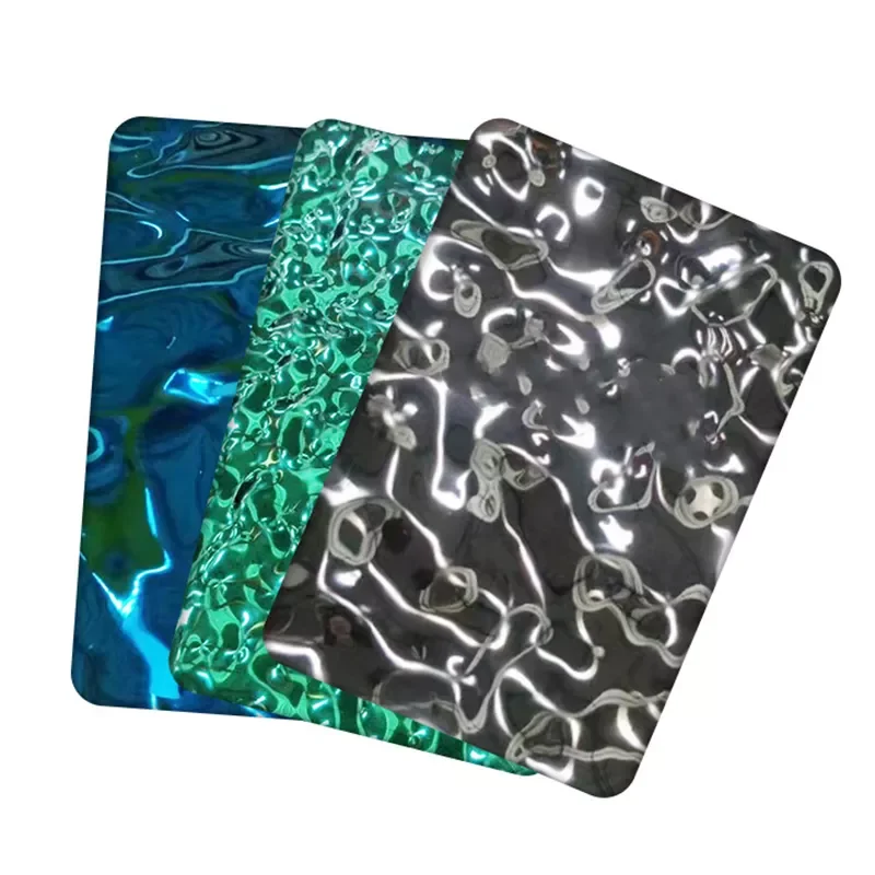 PVD Color Blue Mirror Water Ripple Stainless Steel Stamped Wave Sheet for Wall Panel Ceiling Decoration