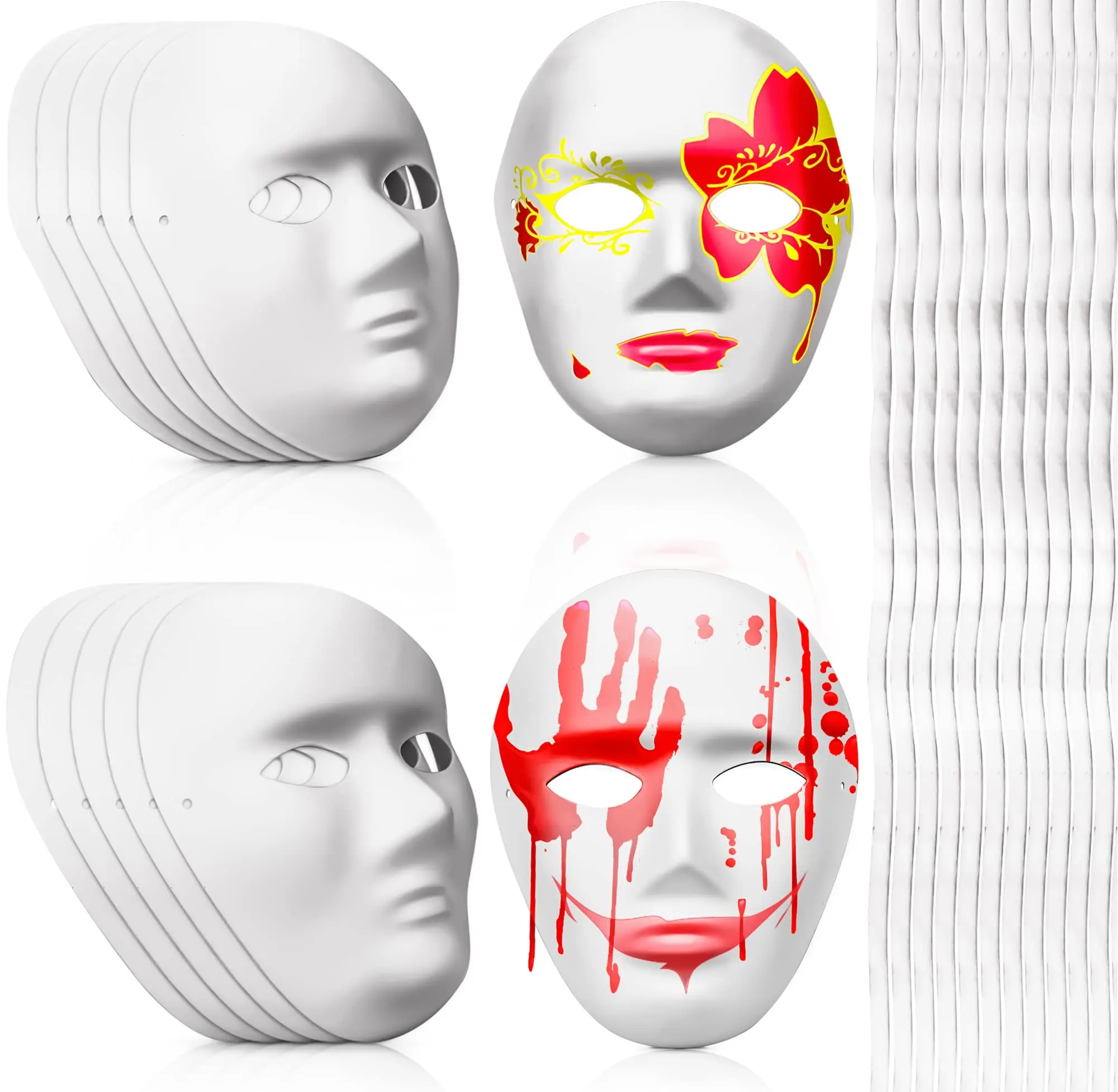 10 Packs White Paper Mask with Tied Ropes Blank Full Face Mask Cosplay Masquerade Mask for Party DIY Creativity and Halloween