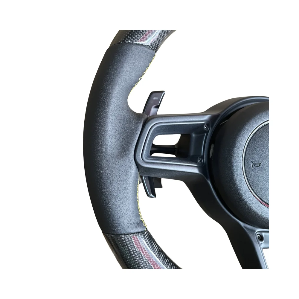 Car Carbon Fiber Multifunction Steering Wheel Round Smooth Leather Custom Fit For Porsche Macan Cayenne