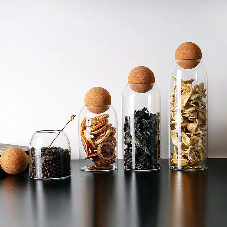 High-quality borosilicate food storage safety glass storage jar with cork