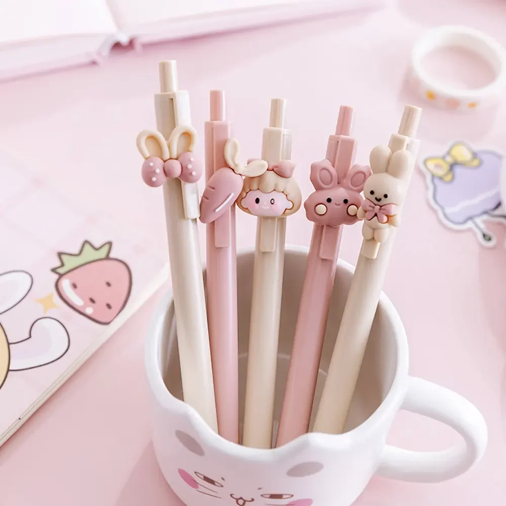 Cute Cartoon Rabbit Press Gel Pen for Girls Top Bow Pen with for Student Stationery Pink Ball Pens for Kids with Custom Logo