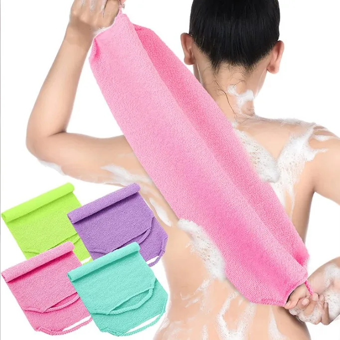 Shower Nylon Bath Towel Japanese Stretchable Pull Back Strap Wash Cloth Scrubber Exfoliating Scrub Washcloth