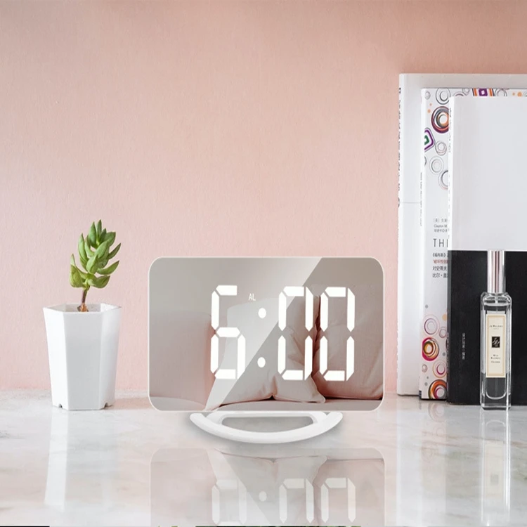 Mirror Surface Digital LED Alarm Clocks With 2 USB Port Electronic Automatic light-sensitive Plastic Clock Bedroom
