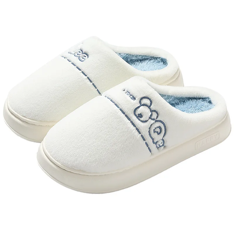 Customized spot wholesale women men winter plush fleece thick sole home warm indoor outdoor slipper comfortable hotel Homestay
